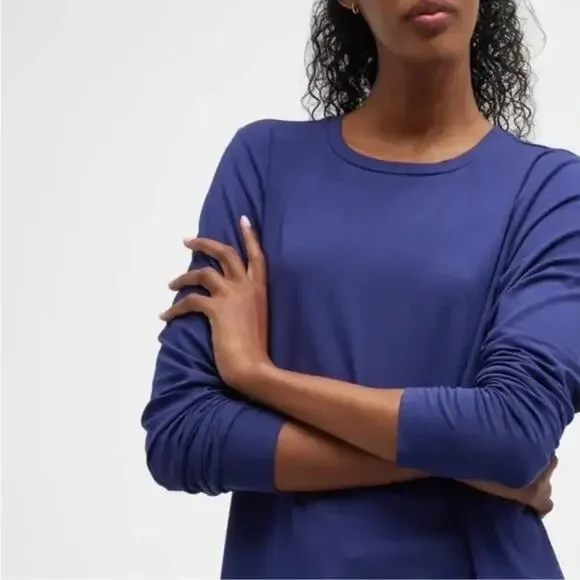 Eileen Fisher Crewneck Long Sleeve Tencel Jersey Tunic Top – Dark Blue – XL - Picture 2 of 7